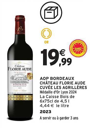 AOP BORDEAUX CHÂTEAU FLORIE AUDE CUVÉE LES AGRILLÈRES