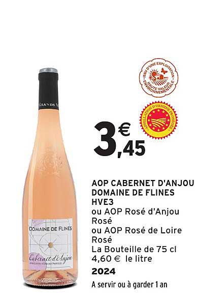 AOP CABERNET D'ANJOU DOMAINE DE FLINES HVE3 ou AOP Rosé d'Anjou Rosé ou AOP Rosé de Loire Rosé