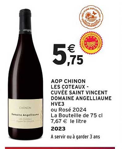 AOP CHINON LES COTEAUX - CUVÉE SAINT VINCENT DOMAINE ANGELILLAUME HVE3