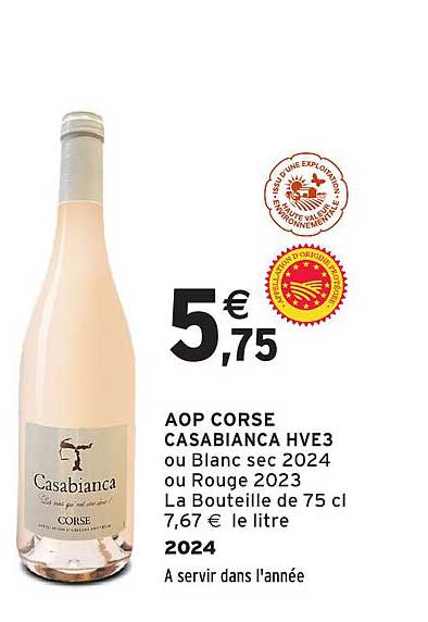 AOP CORSE CASABIANCA HVE3 ou Blanc sec 2024 ou Rouge 2023