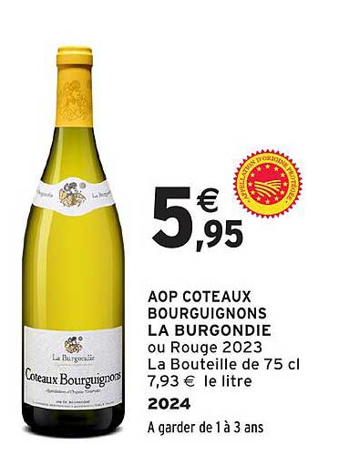 AOP Coteaux Bourguignons La Burgondie ou Rouge 2023 La Bouteille de 75 cl