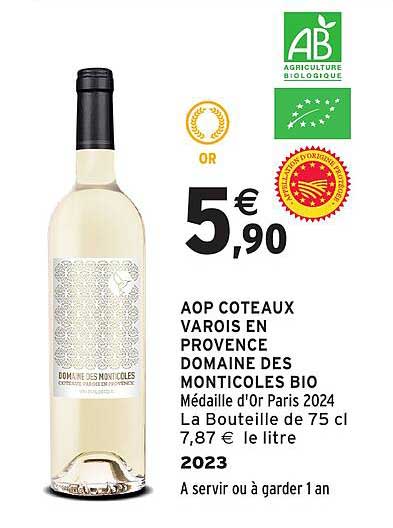 AOP Coteaux Varois en Provence Domaine des Monticoles Bio