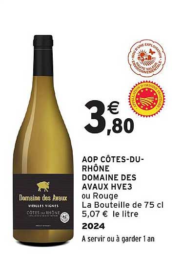 AOP CÔTES-DU-RHÔNE DOMAINE DES AVAUX HVE3 ou Rouge