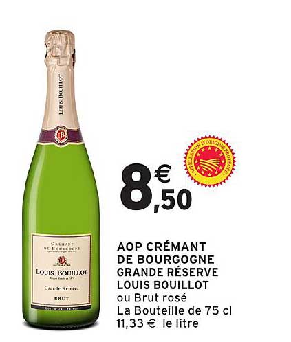 AOP CRÉMENT DE BOURGOGNE GRANDE RÉSERVE LOUIS BOUILLOT ou Brut rosé