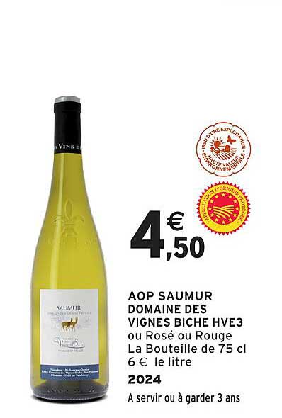 AOP SAUMUR DOMAINE DES VIGNES BICHE HVE3 ou Rosé ou Rouge