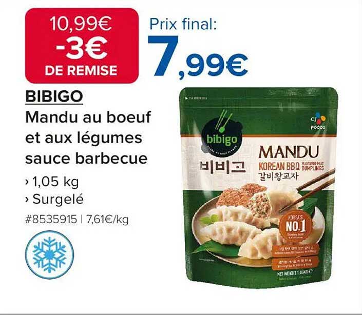 BIBIGO Mandu au boeuf et aux légumes sauce barbecue
