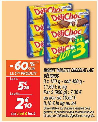 BISCUIT TABLETTE CHOCOLAT LAIT DÉLICHOC