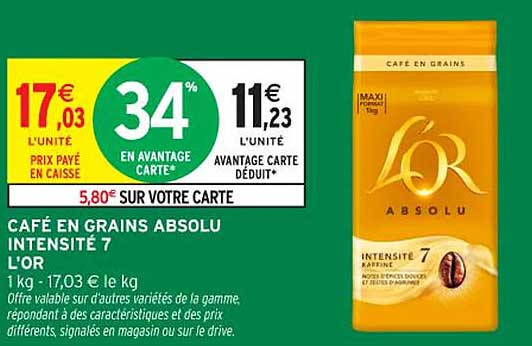 CAFÉ EN GRAINS ABSOLU INTENSITÉ 7 L'OR