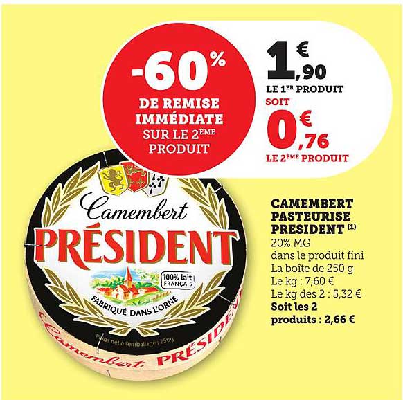 CAMEMBERT PASTEURISE PRESIDENT