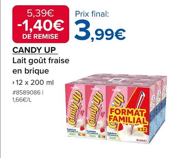 CANDY UP Lait goût fraise en brique
