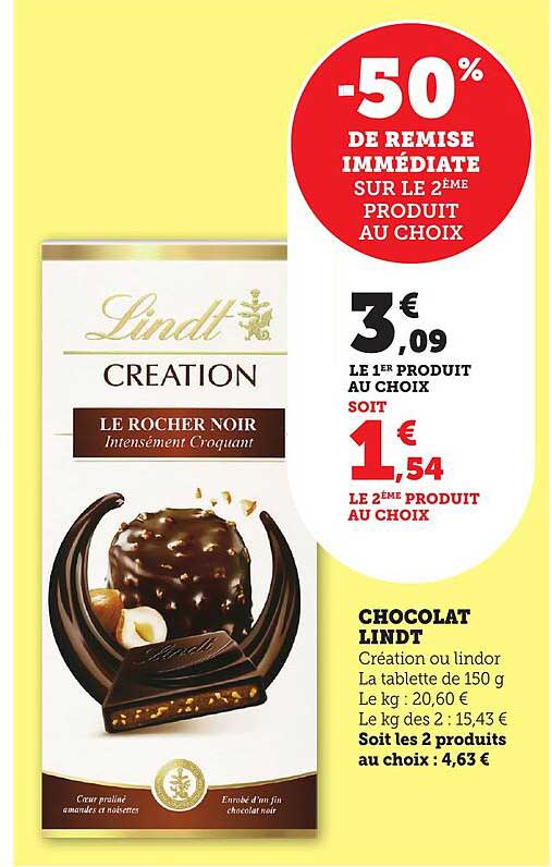 Chocolat Lindt - Le Rocher Noir Intensément Croquant