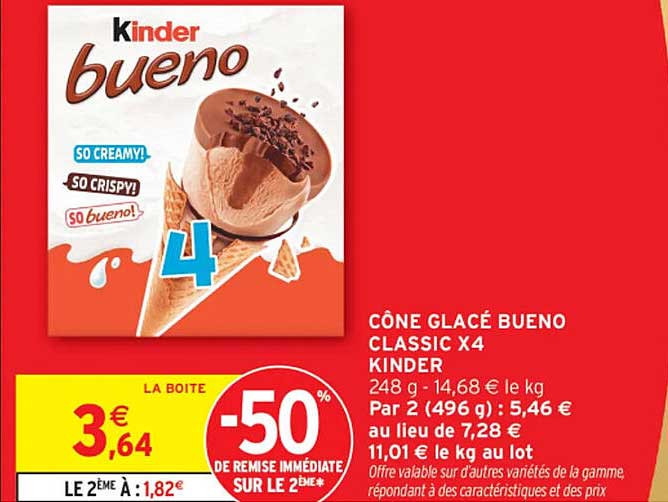 CÔNE GLACÉ BUENO CLASSIC X4 KINDER