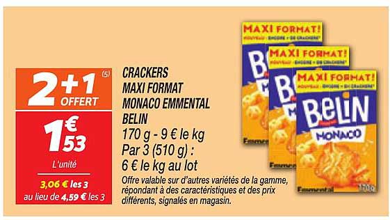 CRACKERS MAXI FORMAT MONACO EMMENTAL BELIN