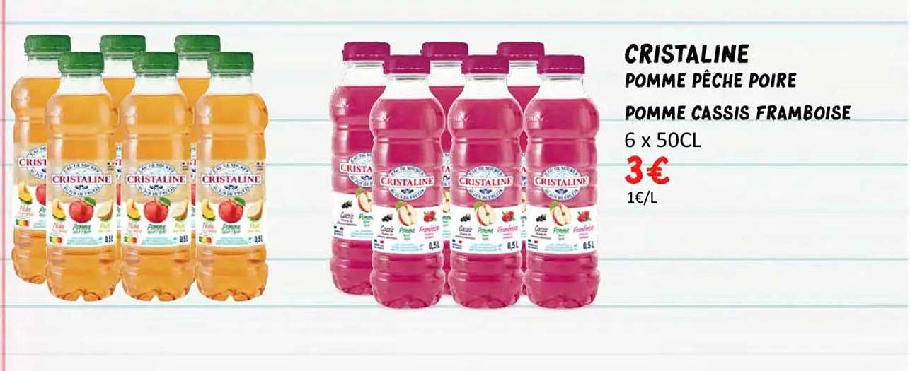 CRISTALINE POMME PÊCHE POIRE POMME CASSIS FRAMBOISE 6 x 50CL
