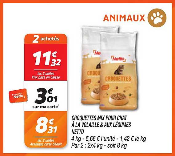 CROQUETTES MIX POUR CHAT À LA VOLAILLE & AUX LÉGUMES NETTO
