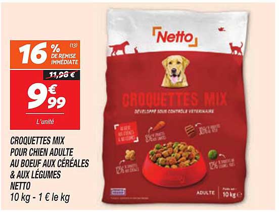 CROQUETTES MIX POUR CHIEN ADULTE AU BOEUF AUX CÉRÉALES & AUX LÉGUMES