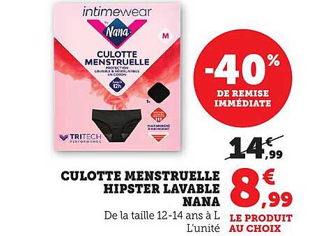 CULOTTE MENSTRUELLE HIPSTER LAVABLE NANA