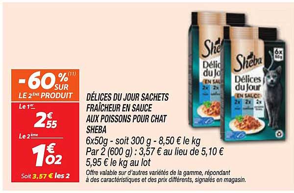 DÉLICES DU JOUR SACHETS FRAÎCHEUR EN SAUCE AUX POISSONS POUR CHAT SHEBA