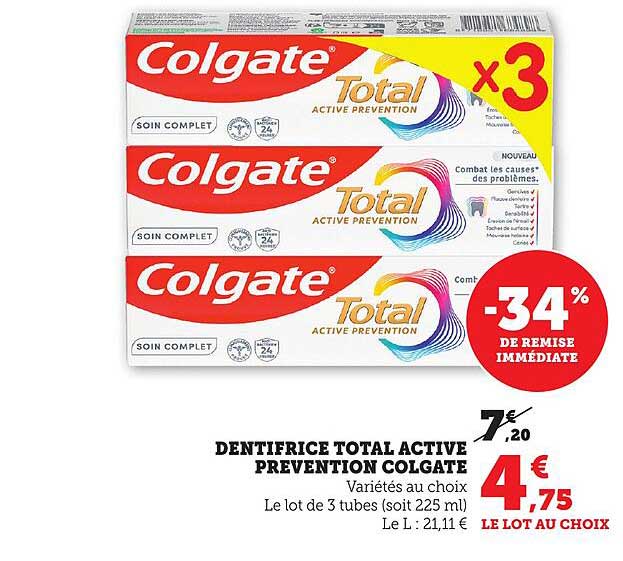 DENTIFRICE TOTAL ACTIVE PREVENTION COLGATE