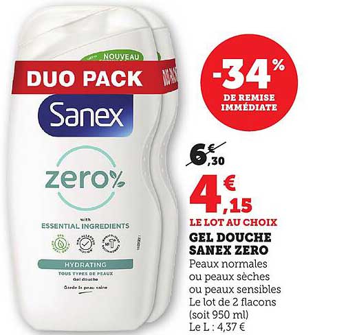 Duo Pack Gel Douche Sanex Zero
