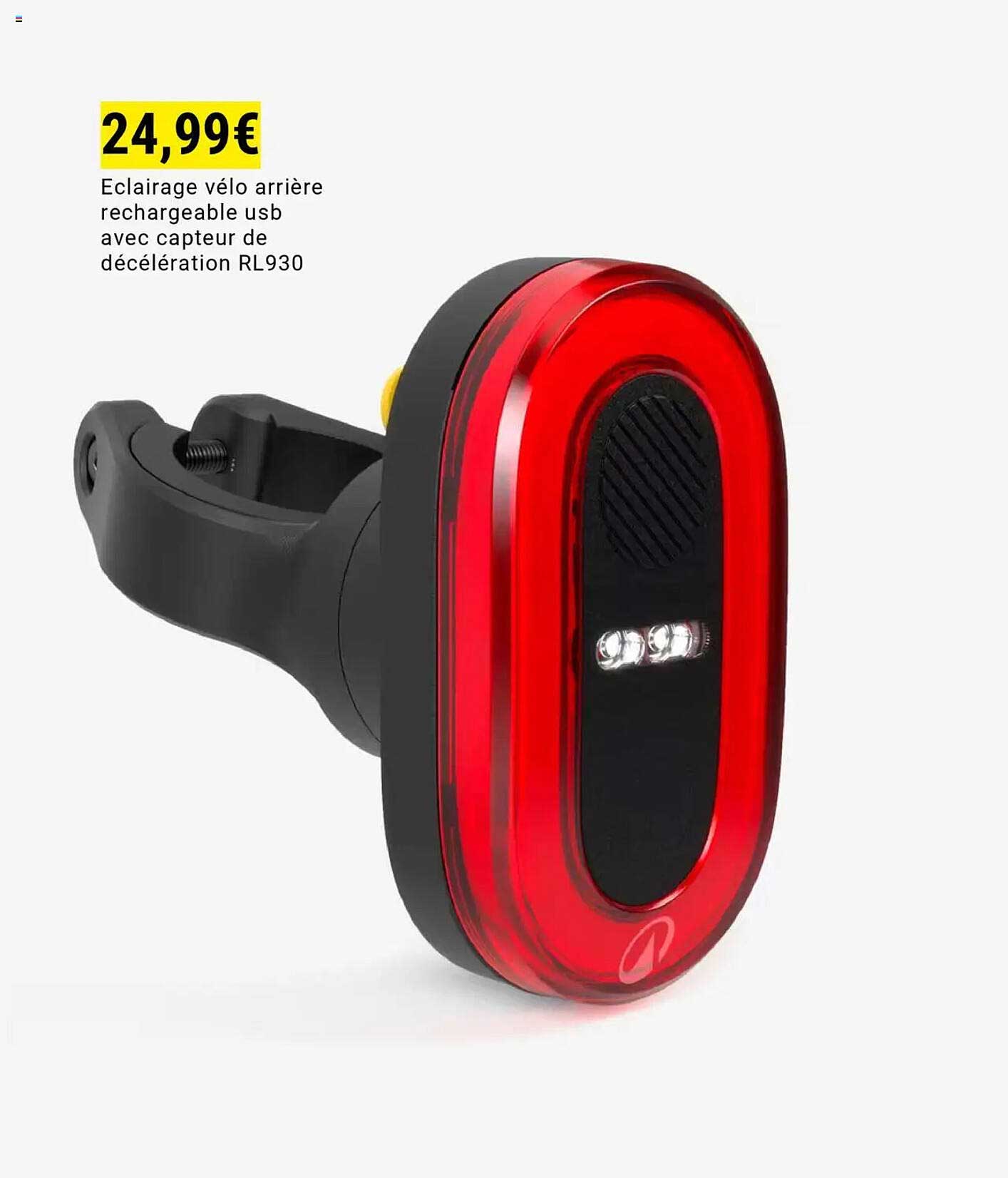 Eclairage vélo arrière rechargeable usb avec capteur de décélération RL930