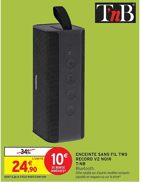 ENCEINTE SANS FIL TWS RECORD V2 NOIR T-NB