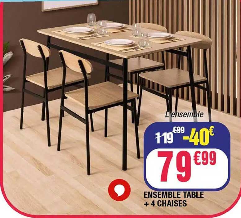 ENSEMBLE TABLE + 4 CHAISES