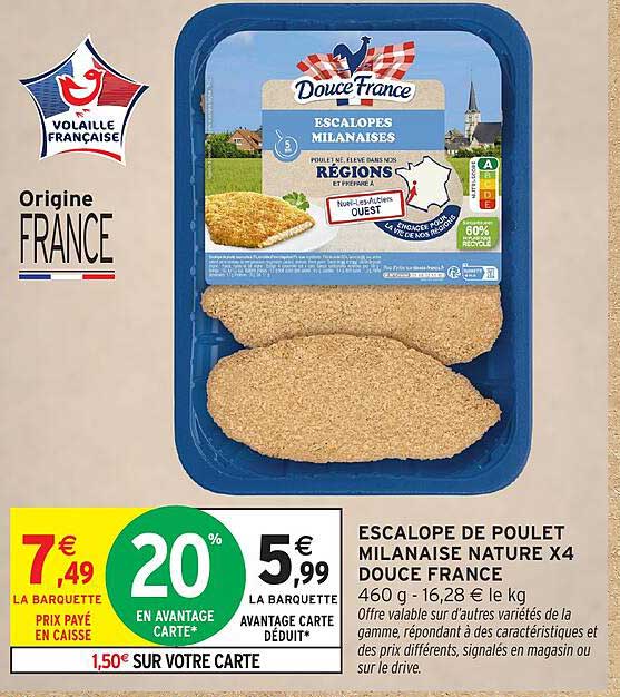 ESCALOPE DE POULET MILANAISE NATURE X4 DOUCE FRANCE