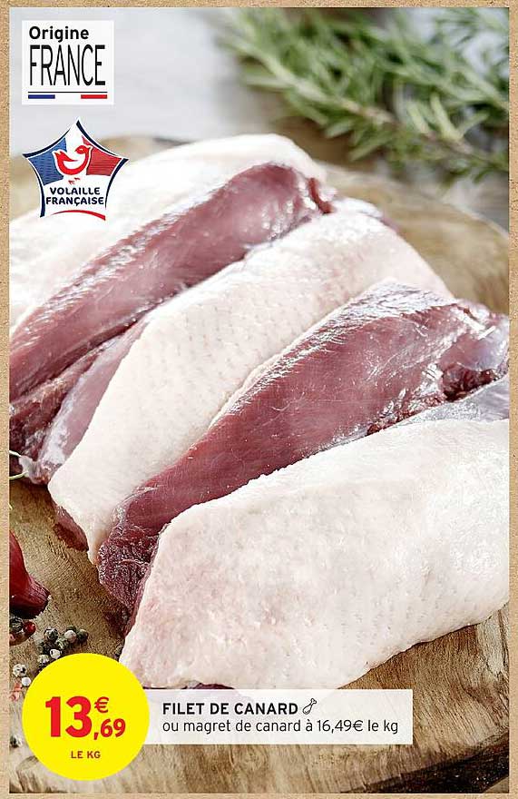 FILET DE CANARD ou magret de canard à 16,49€ le kg
