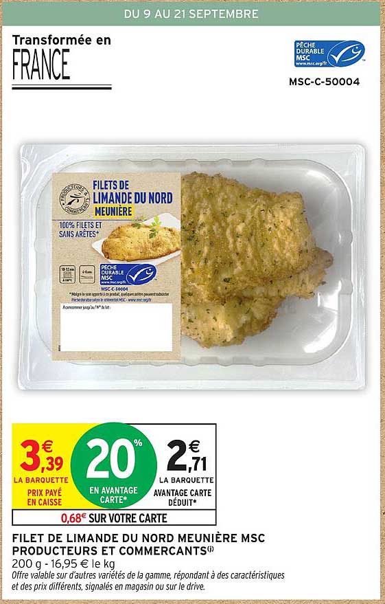 FILET DE LIMANDE DU NORD MEUNIÈRE MSC PRODUCTEURS ET COMMERÇANTS
