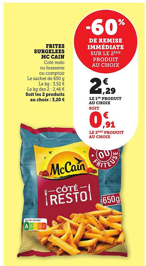 Frites surgelées Mc Cain -60% de remise immédiate sur le 2ème produit au choix