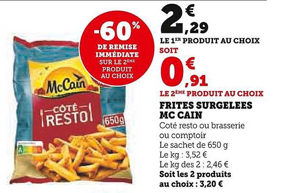 Frites surgelées Mc Cain -60% de remise immédiate sur le 2ème produit au choix