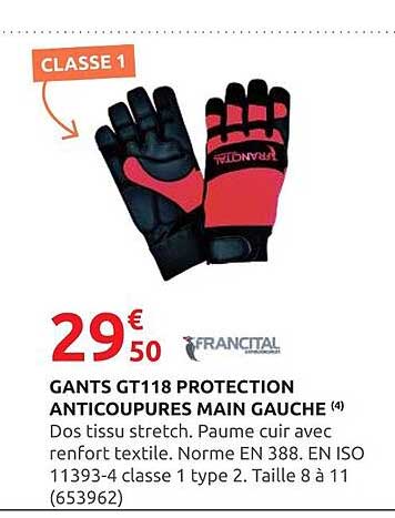 GANTS GT118 PROTECTION ANTICOUPEURS MAIN GAUCHE