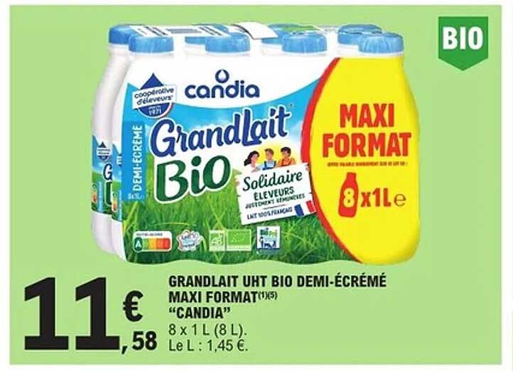 GRANDLAIT UHT BIO DEMI-ÉCRÉMÉ MAXI FORMAT