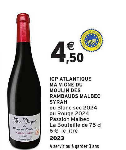 IGP ATLANTIQUE MA VIGNE DU MOULIN DES RAMBAUDS MALBEC SYRAH