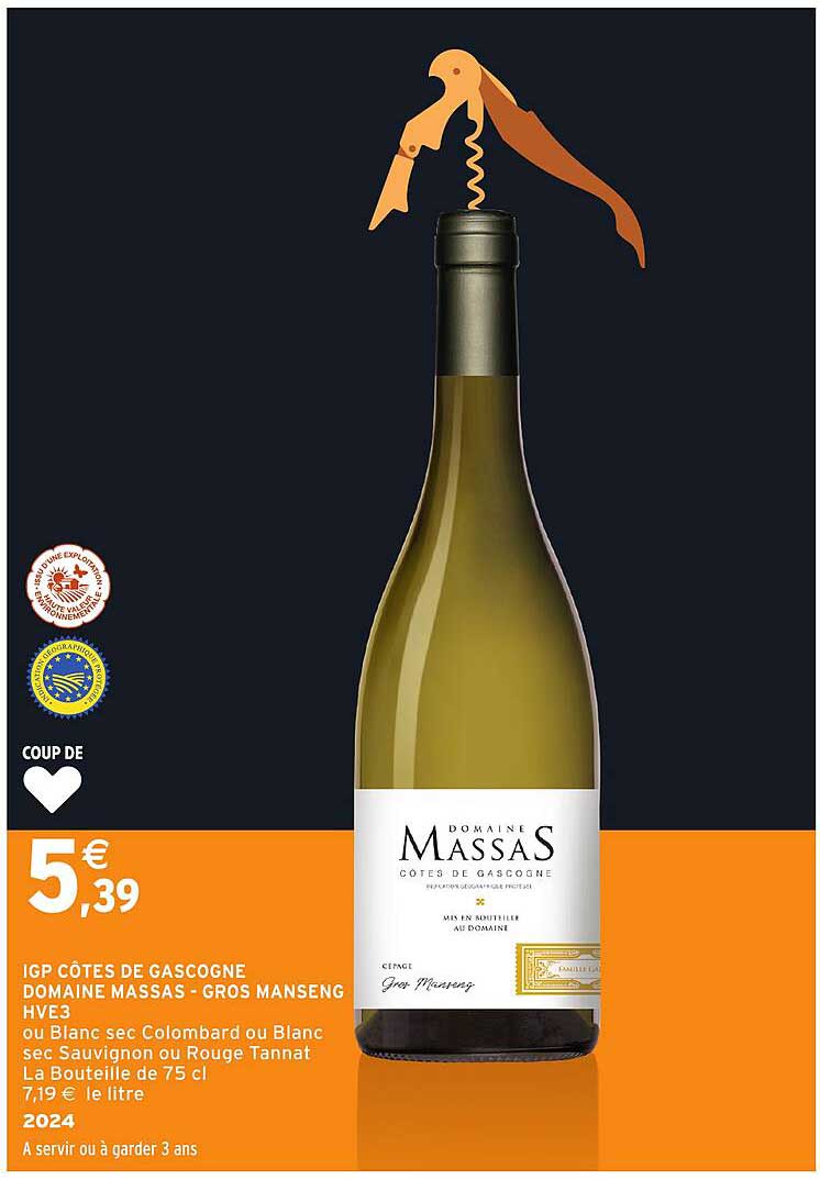 IGP CÔTES DE GASCOGNE DOMAINE MASSAS - GROS MANSENG HVE3