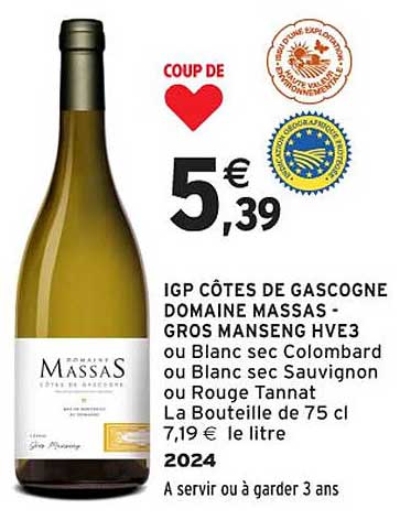 IGP CÔTES DE GASCOGNE DOMAINE MASSAS - GROS MANSENG HVE3