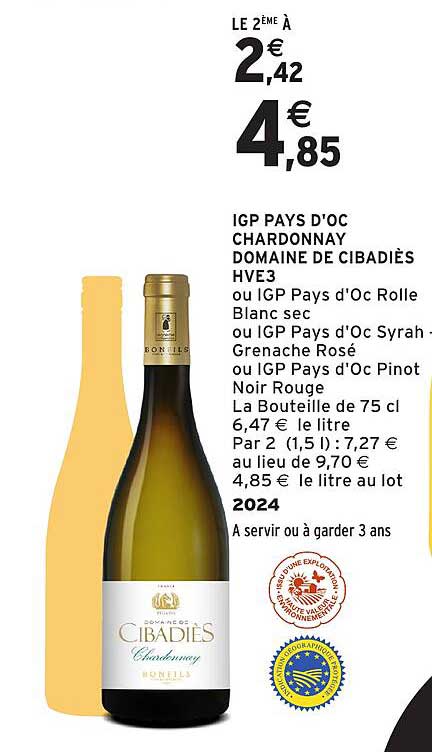 IGP PAYS D'OC CHARDONNAY DOMAINE DE CIBADIÉS HVE3