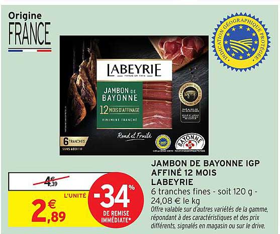 JAMBON DE BAYONNE IGP AFFINÉ 12 MOIS LABEYRIE