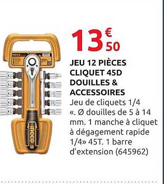 JEU 12 PIÈCES CLIQUET 45D DOUILLES & ACCESSOIRES