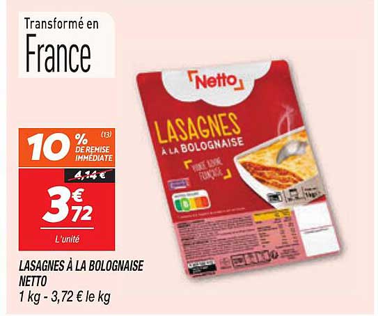 LASAGNES À LA BOLOGNAISE NETTO