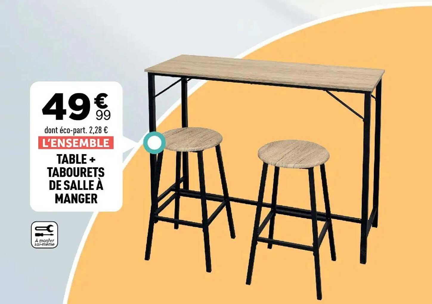L’ENSEMBLE TABLE + TABOURETS DE SALLE À MANGER