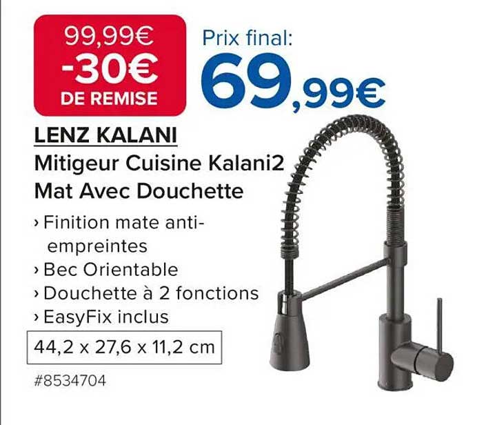 LENZ KALANI Mitigeur Cuisine Kalani2 Mat Avec Douchette