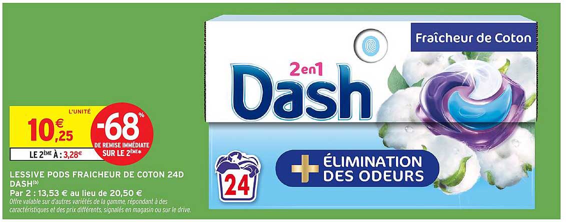 LESSIVE PODS FRAICHEUR DE COTON 24D DASH
