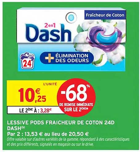 LESSIVE PODS FRAICHEUR DE COTON 24D DASH