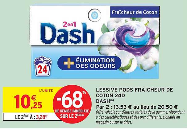 LESSIVE PODS FRAICHEUR DE COTON 24D DASH