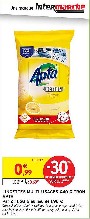 LINGETTES MULTI-USAGES X40 CITRON APTA