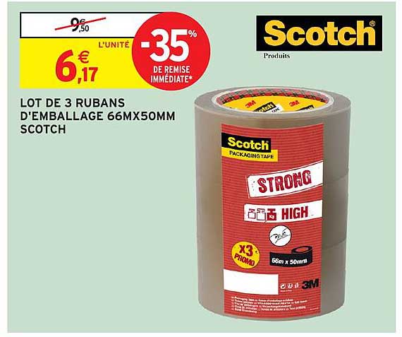 LOT DE 3 RUBANS D'EMBALLAGE 66MX50MM SCOTCH