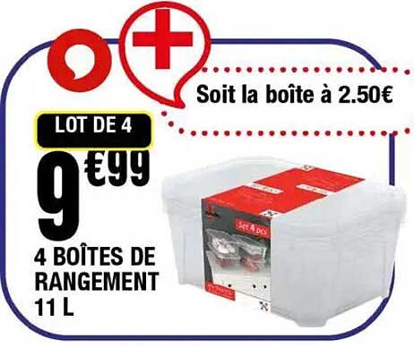 LOT DE 4 4 BOÎTES DE RANGEMENT 11 L