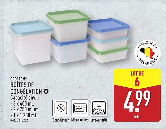 LOT DE 6 BOÎTES DE CONGÉLATION